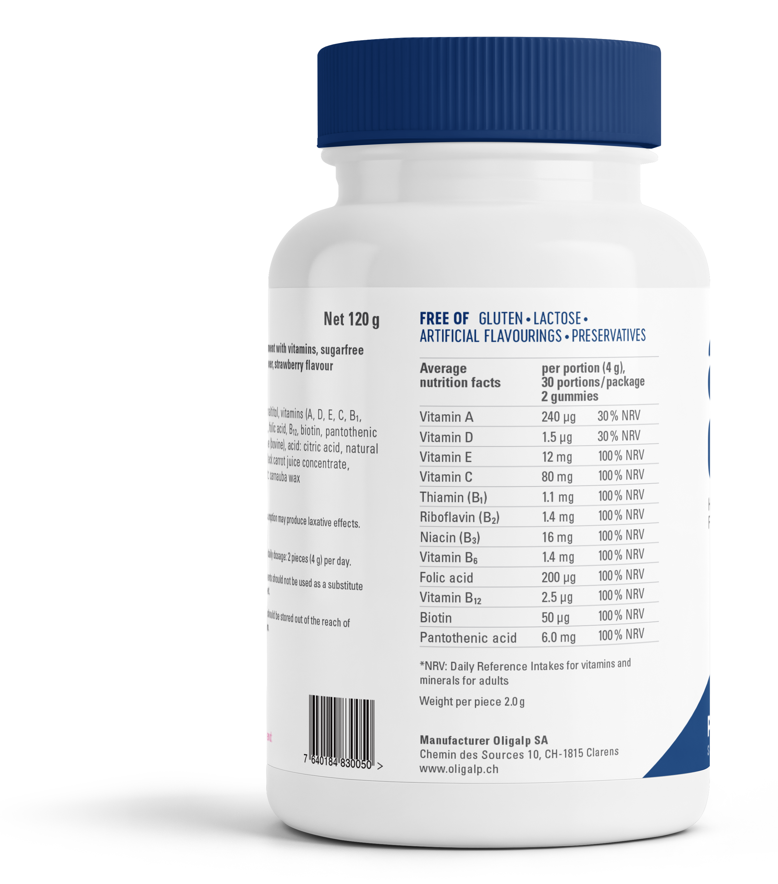 Oligalp Adults Care Platinum 50+ — back of bottle, nutrition facts